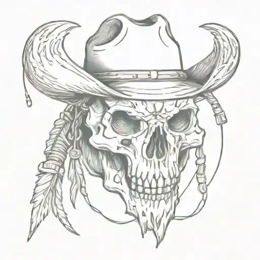bear skull with cowboy hat and lasso tattoo design idea