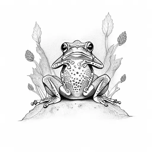 frogs and trippy mushrooms tattoo design idea