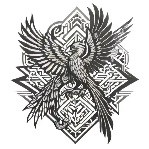 phoenix and gray wolf tattoo design idea