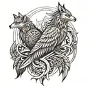 phoenix and gray wolf tattoo design idea