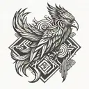 phoenix and gray wolf tattoo design idea