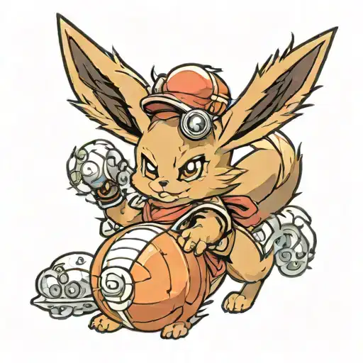 Digimon Eevee chasing a dragonball tattoo design idea