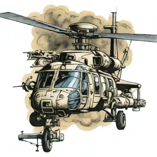 Blackhawk helicopter, Iraq war, mental health struggles tattoo design idea