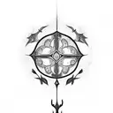 mirror with arabic text and dagger tattoo design idea