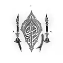 mirror with arabic text and dagger tattoo design idea