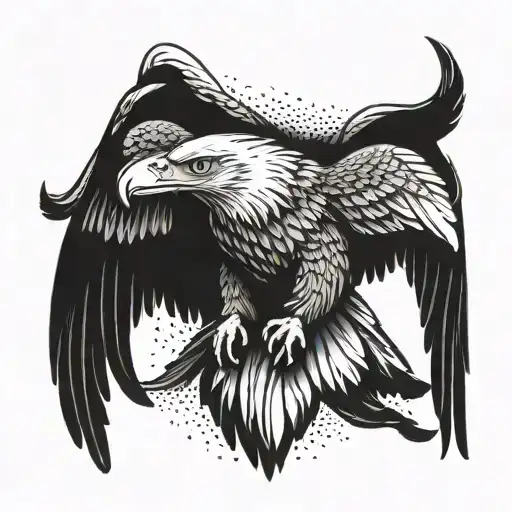 Symmetrical design of realistic eagle flying with wings spread tattoo design idea