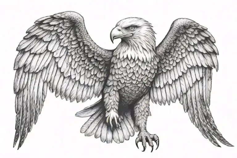 Realistic eagle seen from the front with wings spread.  Completely symmetrical tattoo design idea