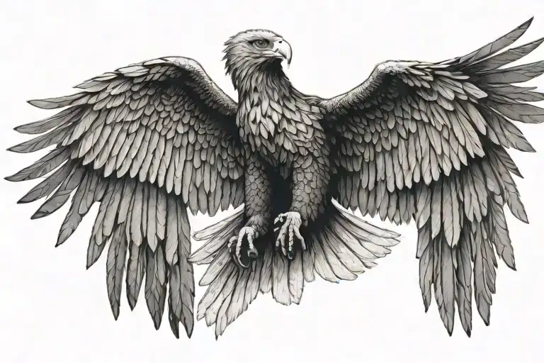 Symmetrical design of realistic eagle flying with open wings (Front View) tattoo design idea