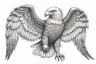 Realistic eagle seen from the front with wings spread.  Completely symmetrical tattoo design idea