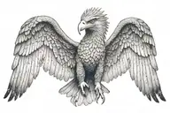 Realistic eagle seen from the front with wings spread.  Completely symmetrical tattoo design idea