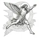 icarus falling from the sun as jesus is above him tattoo design idea