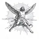 icarus falling from the sun as jesus is above him tattoo design idea