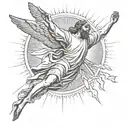 icarus falling from the sun as jesus is above him tattoo design idea