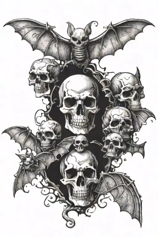 bats and skulls tattoo design idea