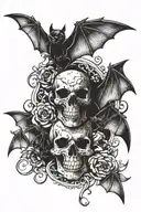 bats and skulls tattoo design idea