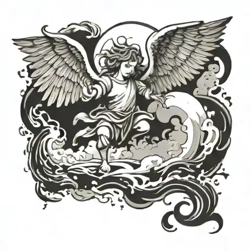 biblical storm with angles falling angel  tattoo design idea
