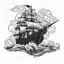 Pirate ship in a biblical storm with angles falling  tattoo design idea