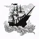 Pirate ship in a biblical storm with angles falling  tattoo design idea