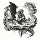 biblical storm with angles falling angel  tattoo design idea