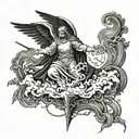 biblical storm with angles falling angel  tattoo design idea
