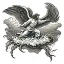 biblical storm with angles falling angel  tattoo design idea