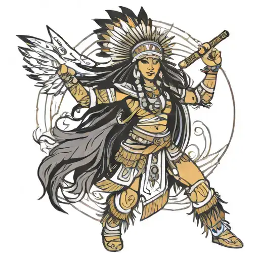 Ancient Apache warrior woman with a dancing twist tattoo tattoo design idea