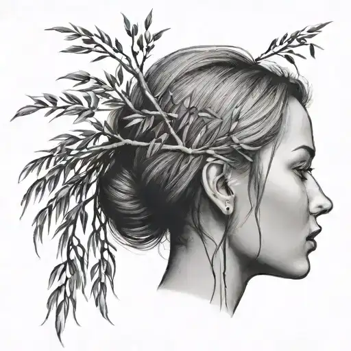 girl with hair that looks like a willow tree branch tattoo design idea