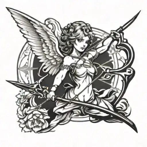 angel with bow and arrow tattoo design idea