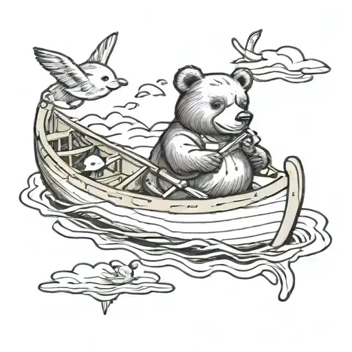 bear duck canoe floating tattoo design idea