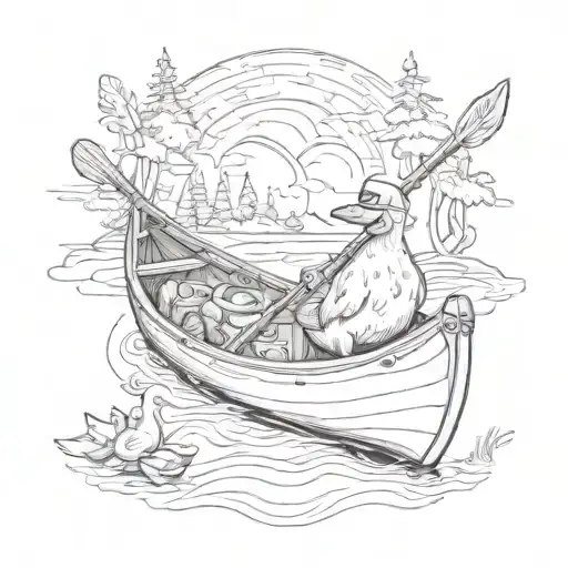 duck and bear in a canoe tattoo design idea