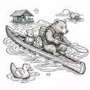 bear duck canoe floating tattoo design idea