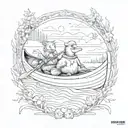 duck and bear in a canoe tattoo design idea