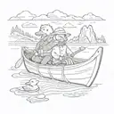 duck and bear in a canoe tattoo design idea