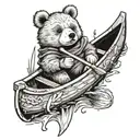 bear and duck canoe floating tattoo design idea