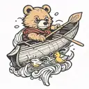 bear and duck canoe floating tattoo design idea