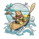 bear and duck together in canoe   tattoo design idea
