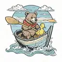 bear and duck together in canoe   tattoo design idea