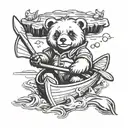 bear and duck together in canoe   tattoo design idea