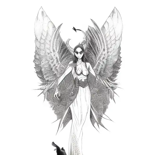 morrigan godess and crows tattoo design idea
