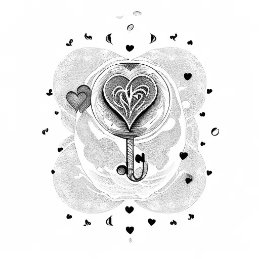 A heart music note moon tattoo design idea