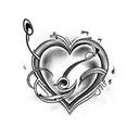 A heart-shaped music note surrounded by a swirling moon tattoo design idea