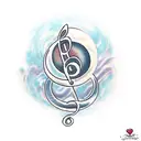 A heart-shaped music note surrounded by a swirling moon tattoo design idea