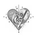 A heart-shaped music note surrounded by a swirling moon tattoo design idea