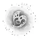 A heart-shaped music note surrounded by a swirling moon tattoo design idea