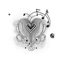 A heart-shaped music note surrounded by a swirling moon tattoo design idea