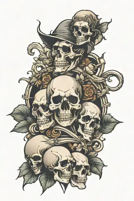 skulls and rats medieval theme sleeve tattoo design idea