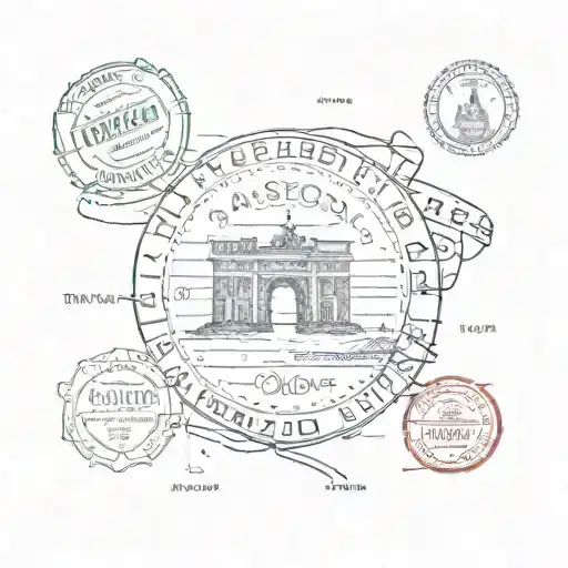 Passport stamp including paris, london, ireland, scotland  tattoo design idea
