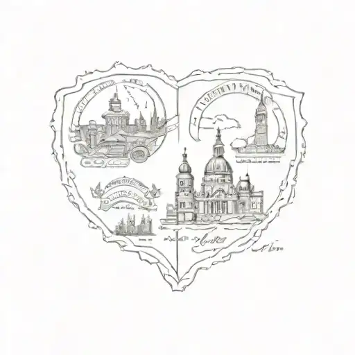 passport  stamp including major european city landmarks tattoo design idea