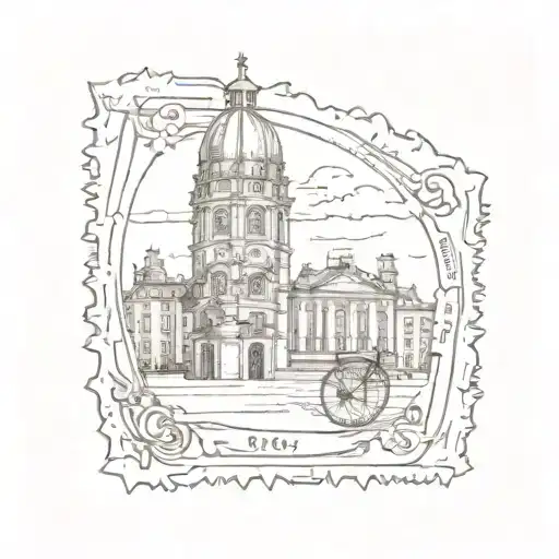 antique stamp including european city landmarks tattoo design idea