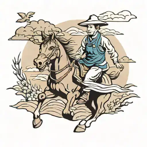 chinese farmer and horse that Runs away from him  tattoo design idea